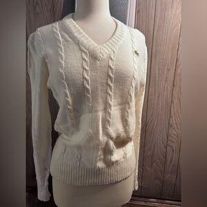 Vintage Lacoste Unisex V-Neck Cable Knit Sweater - Cream